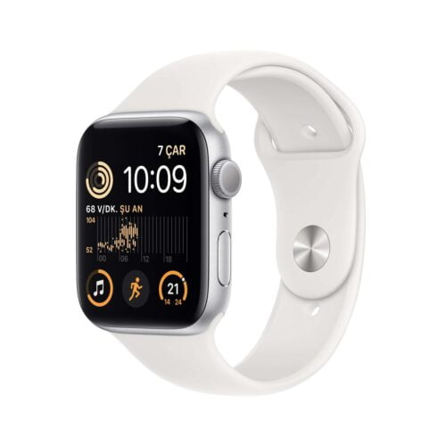 Apple Watch SE GPS 44mm Gümüş Rengi Alüminyum Kasa - Beyaz Spor Kordon MNK23TU/A-Teşhir -2