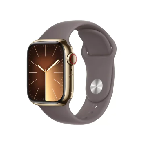 Apple Watch Series 9 GPS + Cellular 41mm Altın Paslanmaz Çelik Kasa Kil Spor Kordon S/M MRJ53TU/A -1