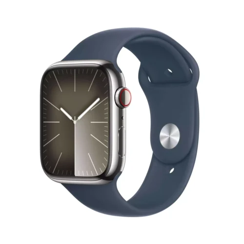 Apple Watch Series 9 GPS + Cellular 45mm Gümüş Paslanmaz Çelik Kasa Fırtına Mavisi Spor Kordon M/L MRMP3TU/A -1