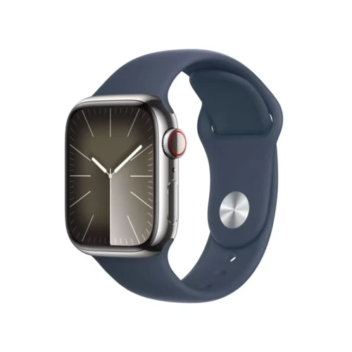 Apple Watch Series 9 GPS + Cellular 41mm Gümüş Paslanmaz Çelik Kasa Fırtına Mavisi Spor Kordon S/M MRJ23TU/A -1