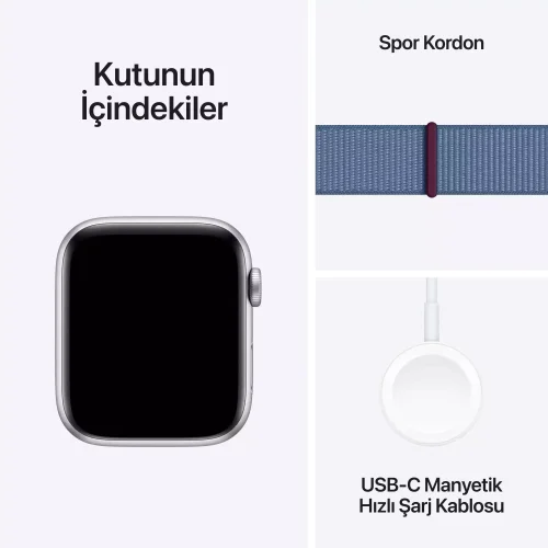 Apple Watch SE GPS + Cellular 44mm Gümüş Alüminyum Kasa Buz Mavisi Spor Loop MRHM3TU/A -7