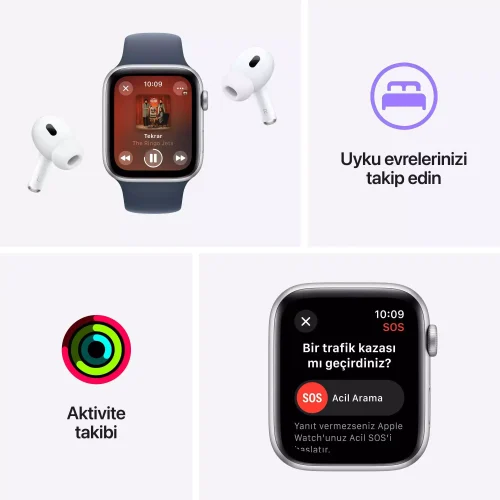 Apple Watch SE GPS + Cellular 40mm Gece Yarısı Alüminyum Kasa Gece Yarısı Spor Kordon S/M MRG73TU/A -7