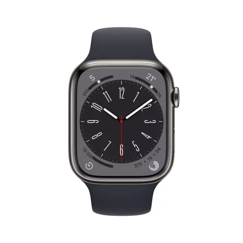 Apple Watch Series 8 GPS + Cellular 45mm Grafit Paslanmaz Çelik Kasa - Gece Yarısı Spor Kordon MNKU3TU/A -1