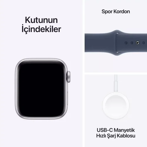 Apple Watch SE GPS + Cellular 40mm Gümüş Alüminyum Kasa Fırtına Mavisi Spor Kordon M/L MRGM3TU/A -6