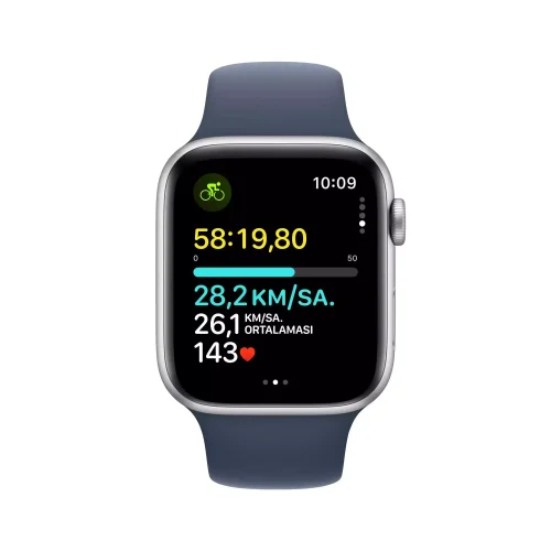 Apple Watch SE GPS 44mm Gümüş Alüminyum Kasa Fırtına Mavisi Spor Kordon S/M MREC3TU/A -2