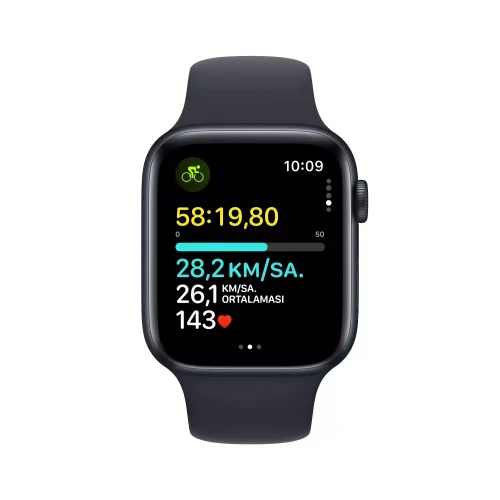 Apple Watch SE GPS + Cellular 44mm Gece Yarısı Alüminyum Kasa Gece Yarısı Spor Kordon S/M MRH53TU/A -2