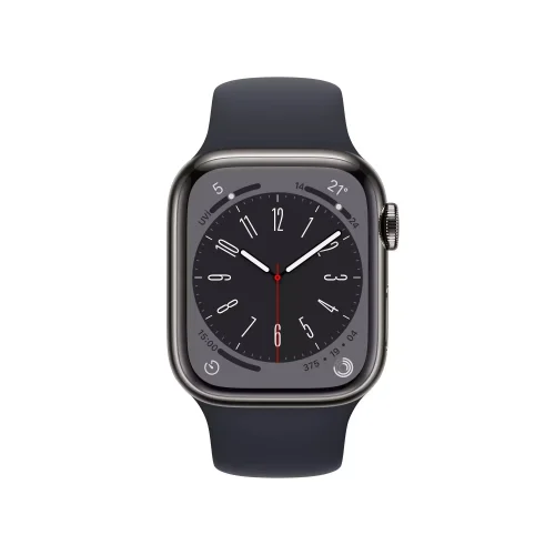 Apple Watch Series 8 GPS + Cellular 41mm Grafit Paslanmaz Çelik Kasa - Gece Yarısı Spor Kordon MNJJ3TU/A -1