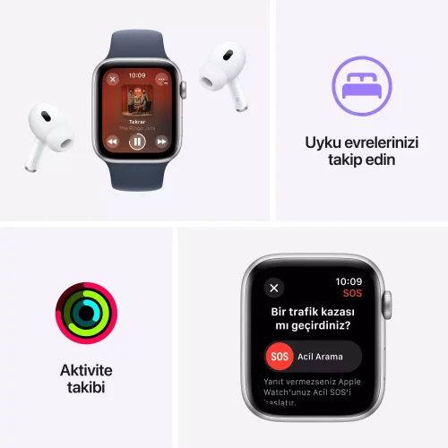 Apple Watch SE GPS + Cellular 40mm Gümüş Alüminyum Kasa Fırtına Mavisi Spor Kordon M/L MRGM3TU/A -7