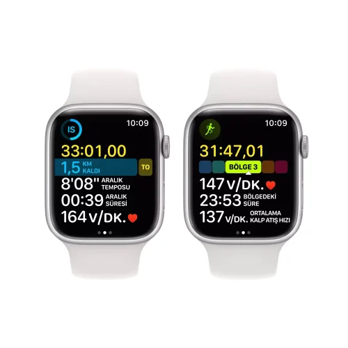 Apple Watch Series 8 GPS 45mm Gümüş Alüminyum Kasa - Beyaz Spor Kordon  MP6N3TU/A-Teşhir -2