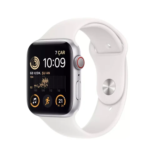 Apple Watch SE GPS + Cellular 44mm Gümüş Alüminyum Kasa - Beyaz Spor Kordon MNQ23TU/A -1