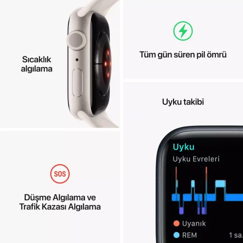 Apple Watch Series 8 GPS 41mm Gece Yarısı Alüminyum Kasa - Gece Yarısı Spor Kordon MNP53TU/A-Teşhir -6