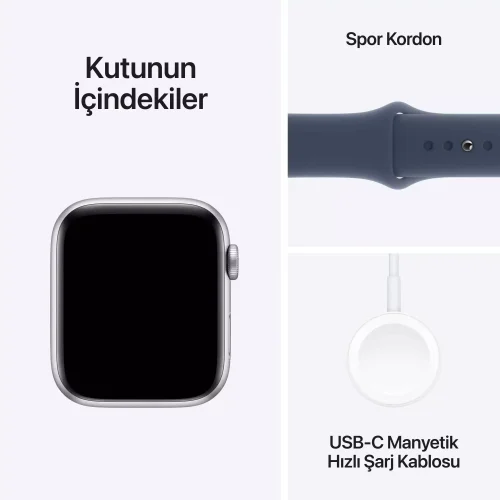 Apple Watch SE GPS + Cellular 44mm Gümüş Alüminyum Kasa Fırtına Mavisi Spor Kordon S/M MRHF3TU/A -7