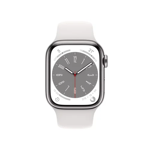 Apple Watch Series 8 GPS + Cellular 41mm Gümüş Paslanmaz Çelik Kasa - Beyaz Spor Kordon MNJ53TU/A -1