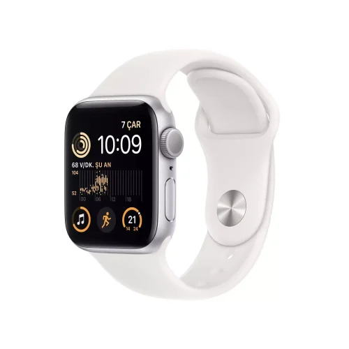 Apple Watch SE GPS 40mm Gümüş Rengi Alüminyum Kasa - Beyaz Spor Kordon MNJV3TU/A -1