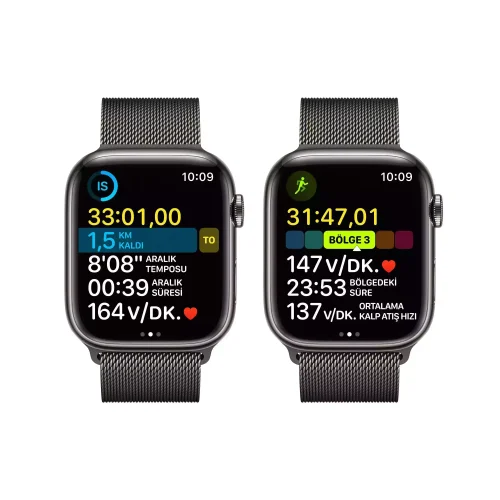 Apple Watch Series 8 GPS + Cellular 45mm Grafit Paslanmaz Çelik Kasa - Grafit Milanese Loop MNKX3TU/A-Teşhir -4