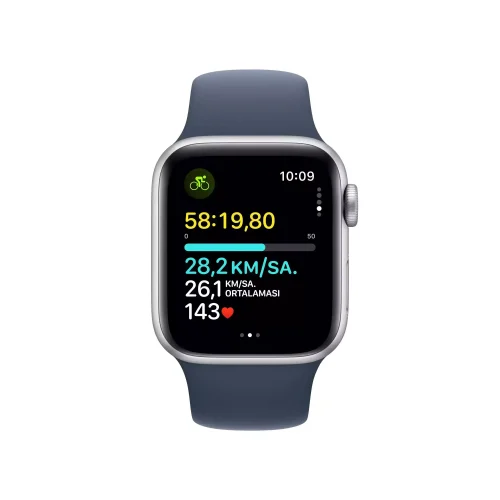 Apple Watch SE GPS + Cellular 40mm Gümüş Alüminyum Kasa Fırtına Mavisi Spor Kordon S/M MRGJ3TU/A -2