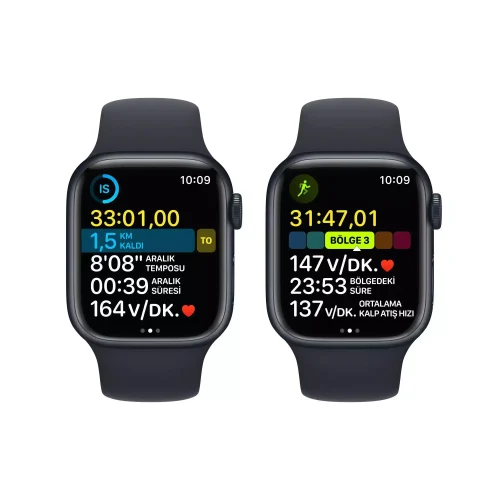 Apple Watch Series 8 GPS 41mm Gece Yarısı Alüminyum Kasa - Gece Yarısı Spor Kordon MNP53TU/A-Teşhir -3