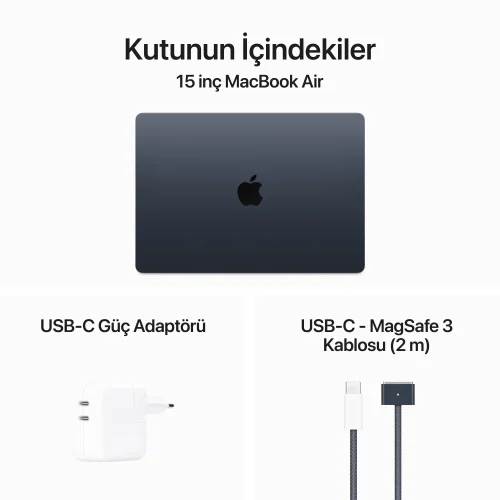 MacBook Air 15 inc M3 8CPU 10GPU 8GB 256GB Gece Yarısı MRYU3TU/A -9