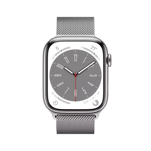 Apple Watch Series 8 GPS + Cellular 45mm Gümüş Paslanmaz Çelik Kasa - Gümüş Milanese Loop MNKJ3TU/A -1