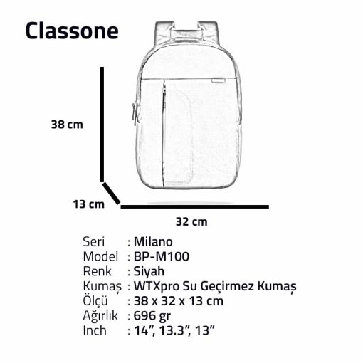 Classone BP-M100 WTXpro Su Geçirmez Sırt Çantası Özellikleri