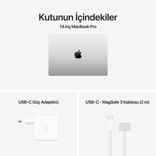 MacBook Pro M4 Gümüş Kutu İçeriği