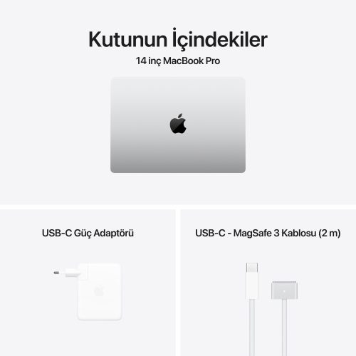 MacBook Pro M4 Pro Max 14 inc Gümüş Kutu İçeriği